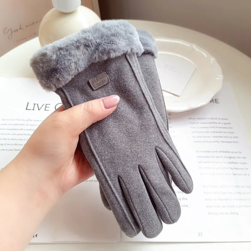 Women’s Winter Suede Gloves – Thick Plush, Touchscreen, Outdoor