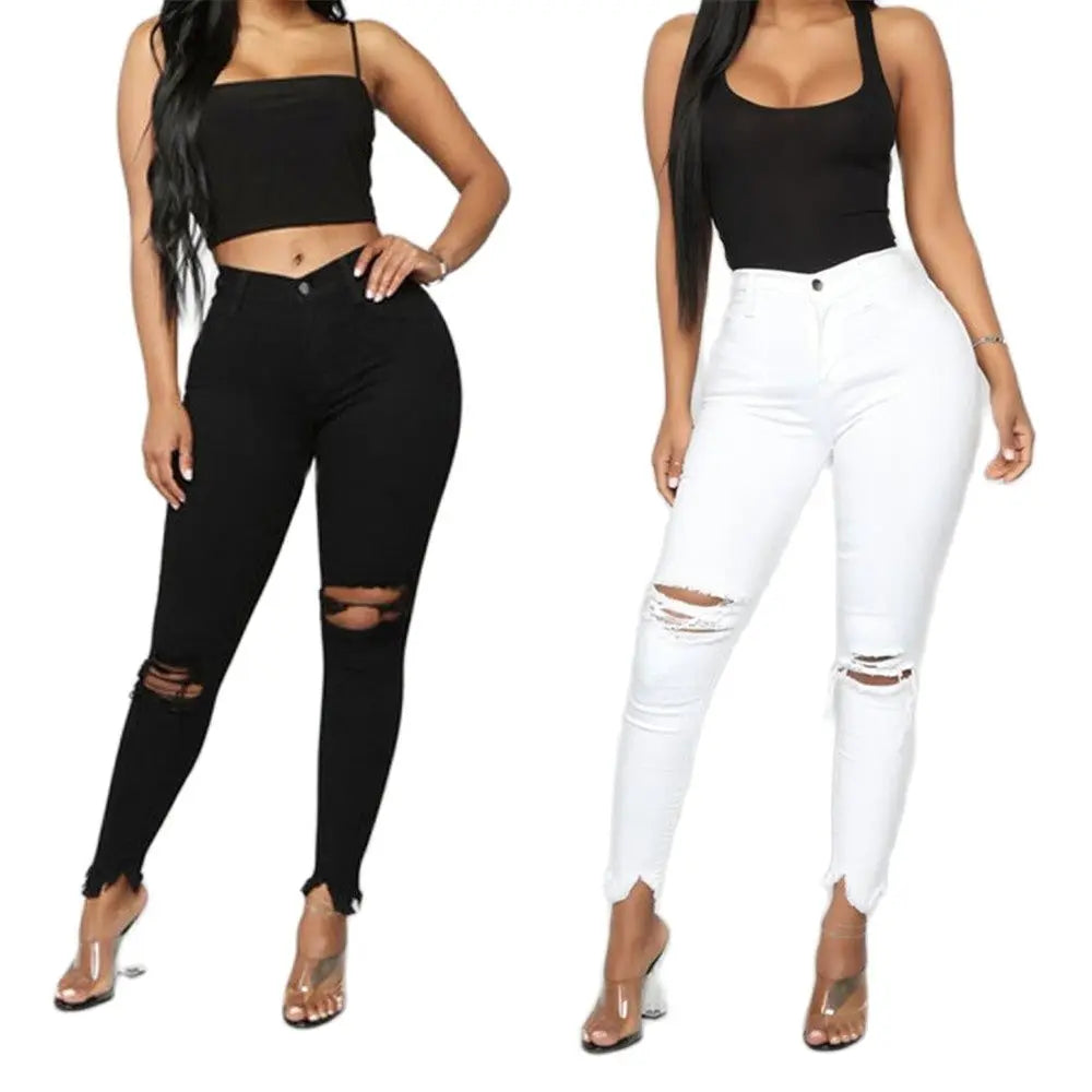 Slim Fit Ripped Black & White Jeans