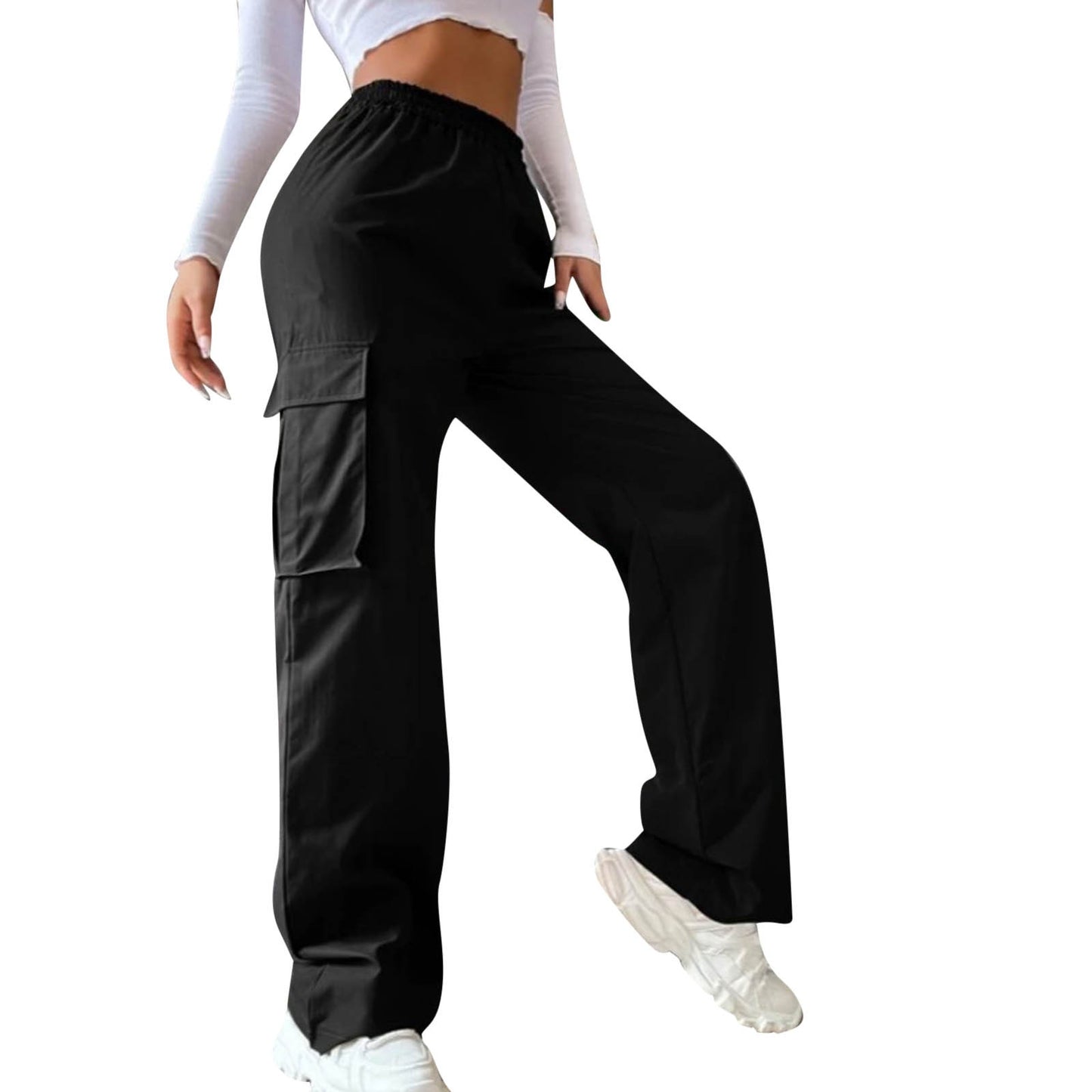 Women's High Waist Cargo Joggers - Baggy Wide Leg Pants