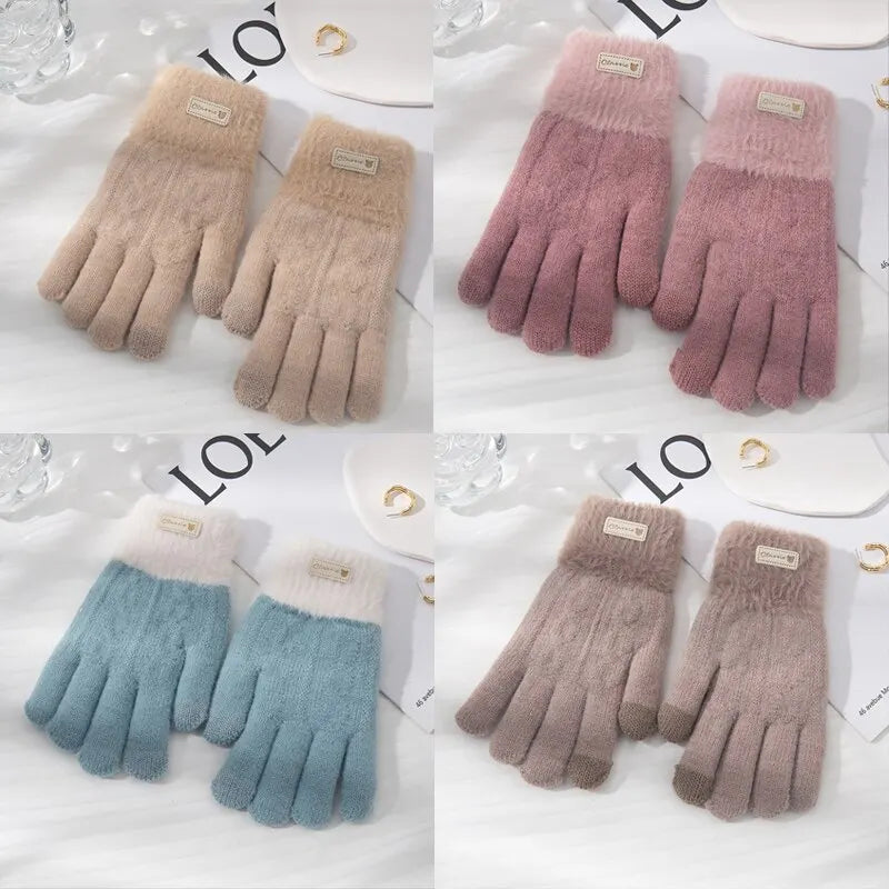 Women’s Winter Knitted Gloves – Plush, Double-Layered, Touchscreen