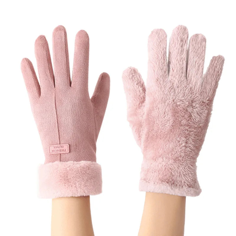 Women’s Winter Suede Gloves – Thick Plush, Touchscreen, Outdoor