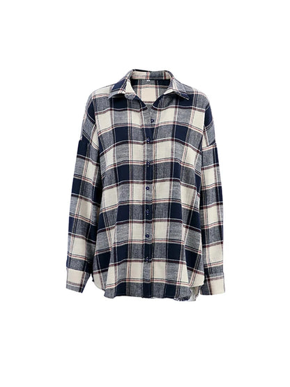 OOTN Vintage Plaid Long Sleeve Shirts Blouse