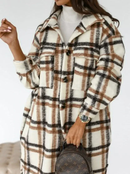 Woolen Plaid Women's Mid-Length Trench Coa