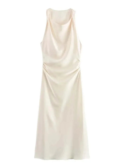 Summer Satin Slip Dress - Women's Elegant Sleeveless Midi for Evening Parties"