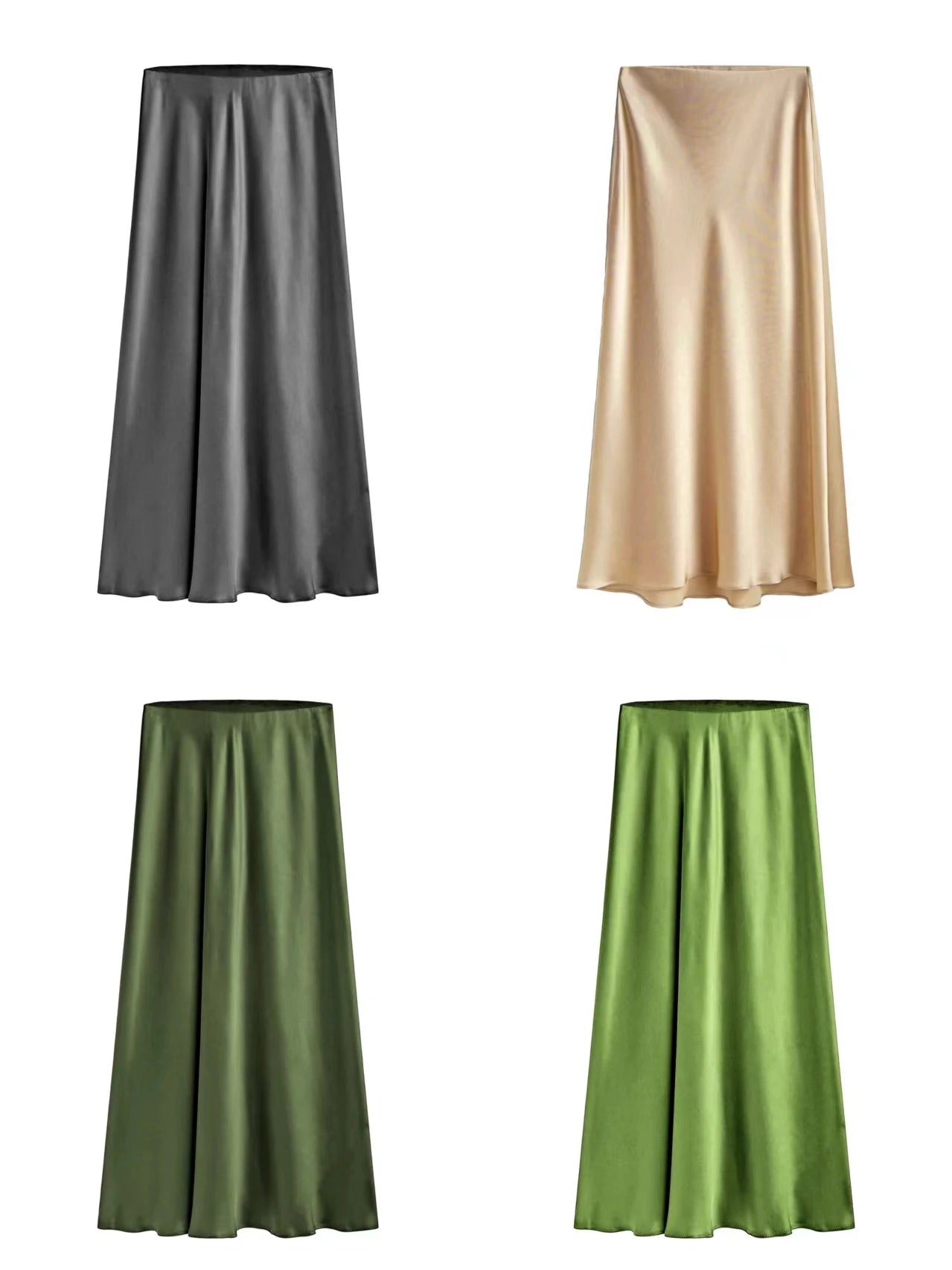 Summer Silk Satin A-line Skirt - Casual High Waist with Side Slit