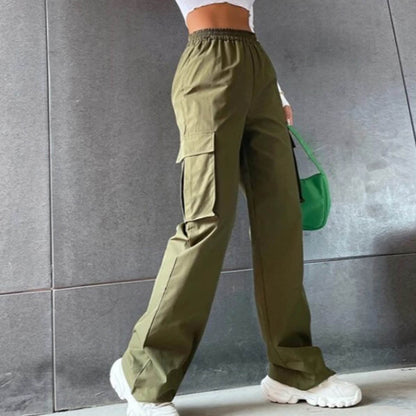 Women's High Waist Cargo Joggers - Baggy Wide Leg Pants