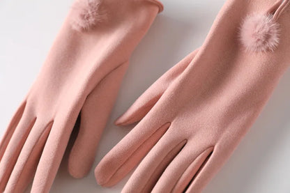 Slim Graceful Winter Gloves for Women – Vintage Pom-Pom Touchscreen & Windproof