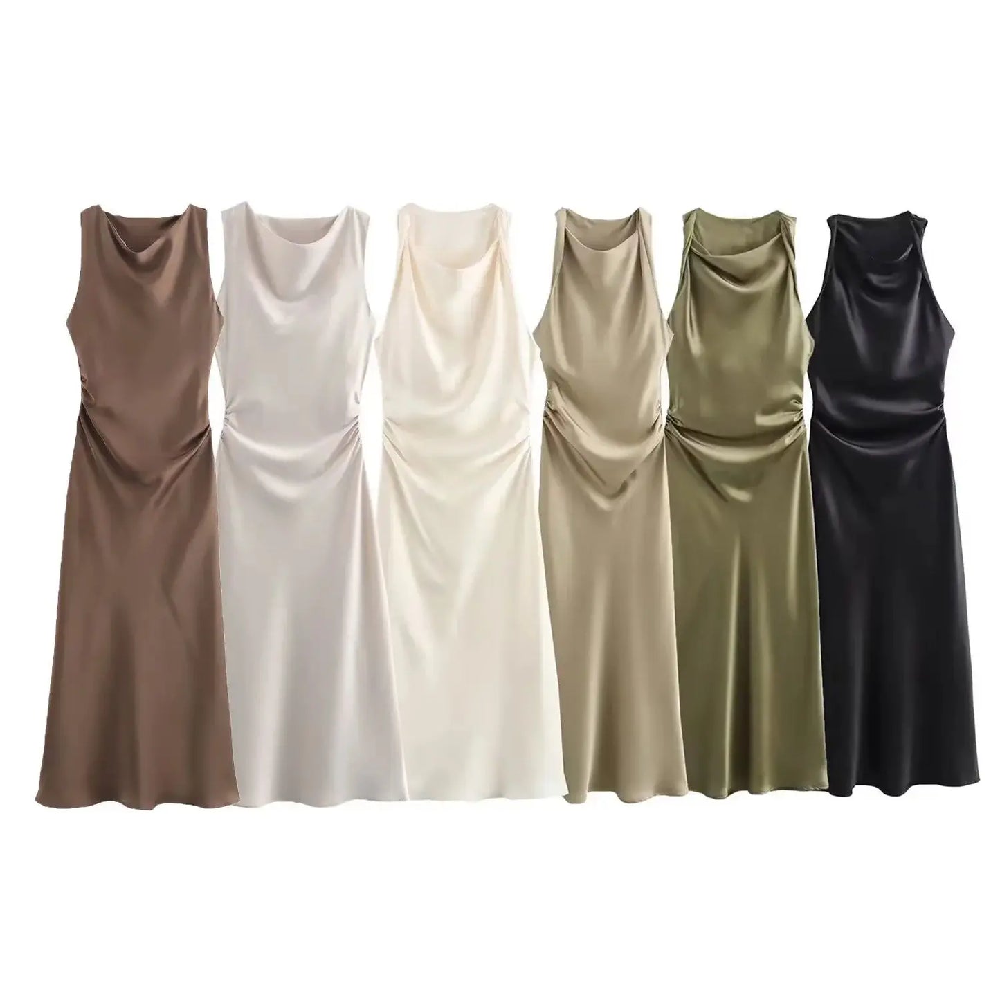 Summer Satin Slip Dress - Women's Elegant Sleeveless Midi for Evening Parties"