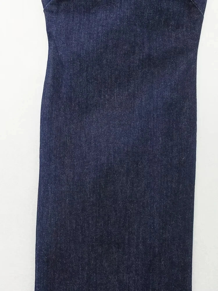 Nlzgmsj TRAF Strapless Backless Denim Dress - Sexy Blue Zipper Split Long Dress for Summer Parties