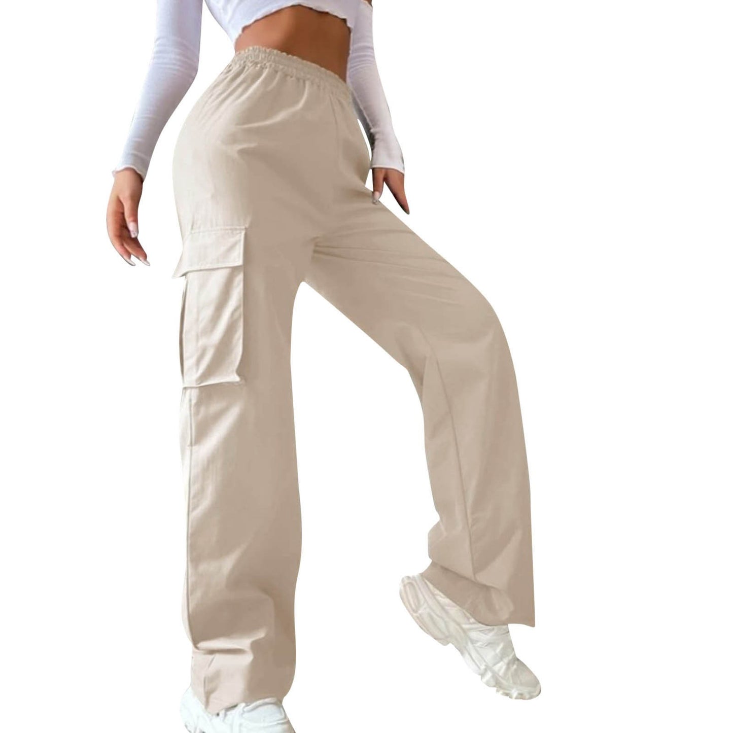 Women's High Waist Cargo Joggers - Baggy Wide Leg Pants