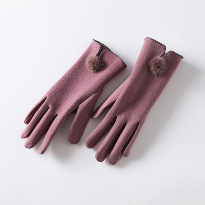 Slim Graceful Winter Gloves for Women – Vintage Pom-Pom Touchscreen & Windproof