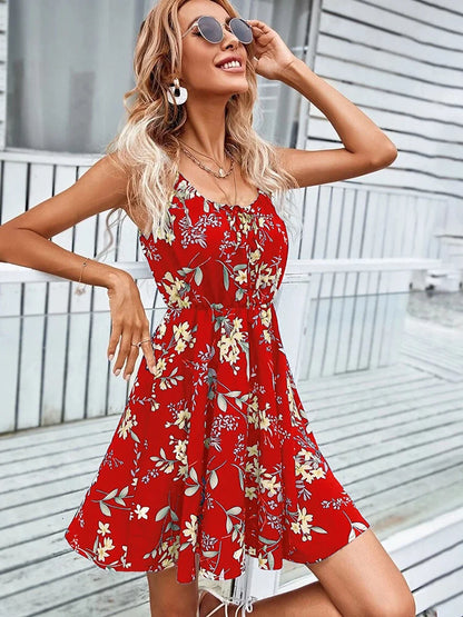 Sexy Floral Print Backless Sundress - Sleeveless