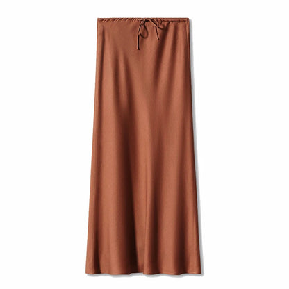 Dreamgirl A-Line Satin Maxi Skirt - Elegant High Waist, Black & Beige