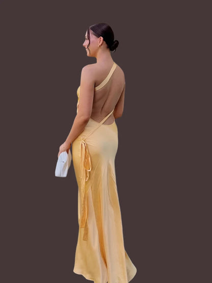 Kliou Silk Maxi Dress - Elegant Backless Sleeveless Evening Dress