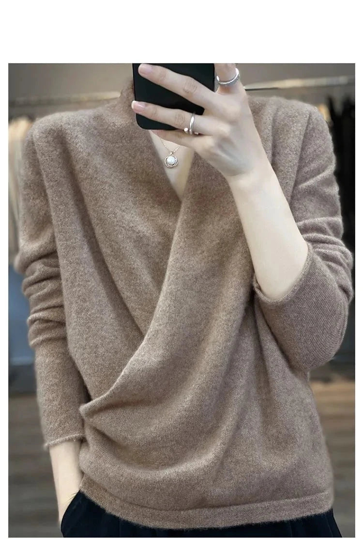 100% Merino Wool V-Neck Kimono Pullover - Women's Fashionable Cashmere Sweater