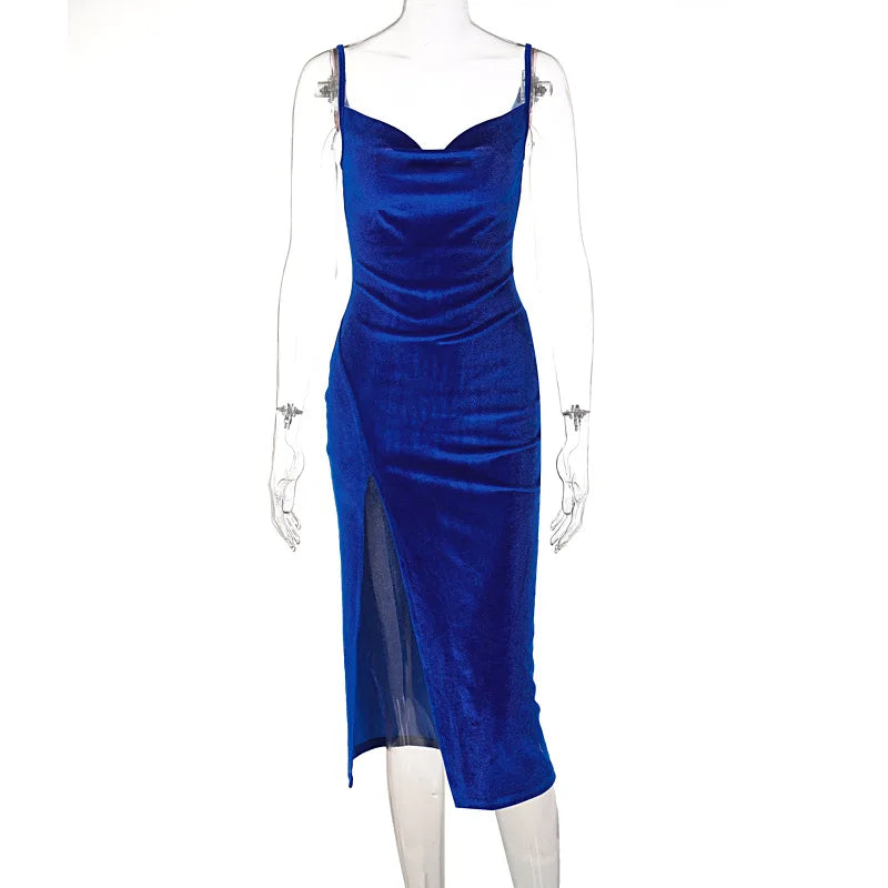 Elegant Velvet Midi Bodycon Dress - Off Shoulder, Backless, Sleeveless Summer Gown