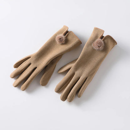 Slim Graceful Winter Gloves for Women – Vintage Pom-Pom Touchscreen & Windproof