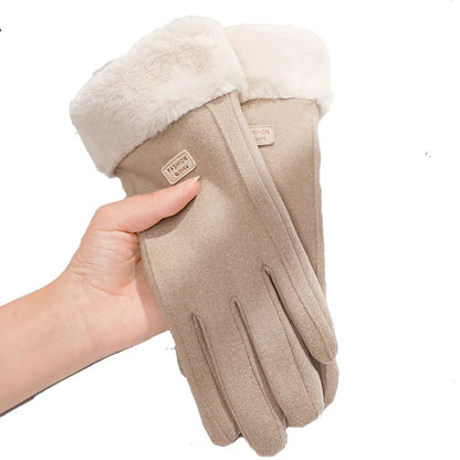 Women’s Winter Suede Gloves – Thick Plush, Touchscreen, Outdoor