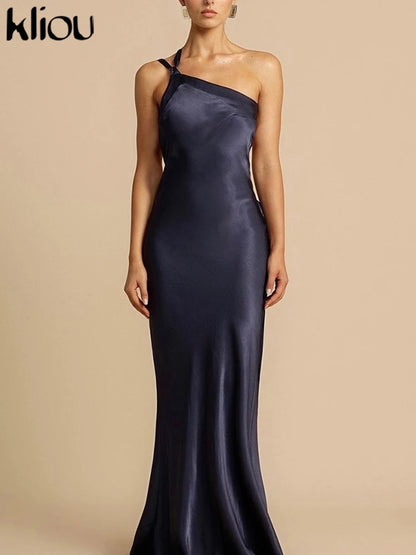 Kliou Silk Maxi Dress - Elegant Backless Sleeveless Evening Dress