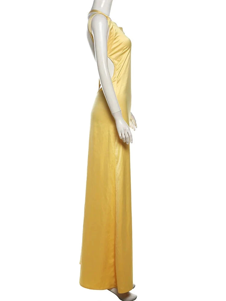 Kliou Silk Maxi Dress - Elegant Backless Sleeveless Evening Dress