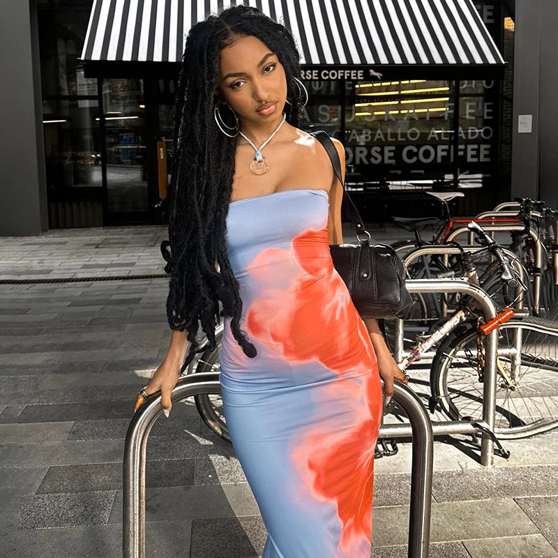 CUTENOVA Sexy Strapless Tube Maxi Dress - Off-Shoulder Backless Sundress for Women, 2024 Y2K Summer Beach Fashion