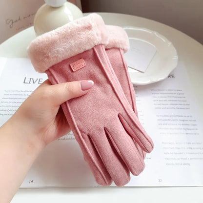 Women’s Winter Suede Gloves – Thick Plush, Touchscreen, Outdoor