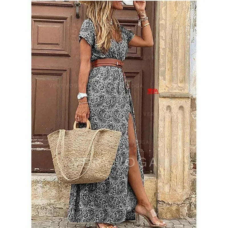 Spring/Summer Floral Lace-up V-neck Dress - Long-Sleeve Blouse & Mid-length Skirt