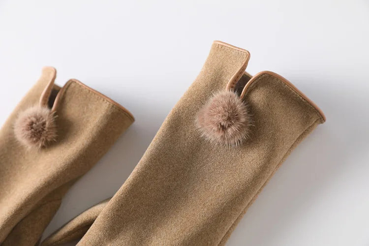 Slim Graceful Winter Gloves for Women – Vintage Pom-Pom Touchscreen & Windproof