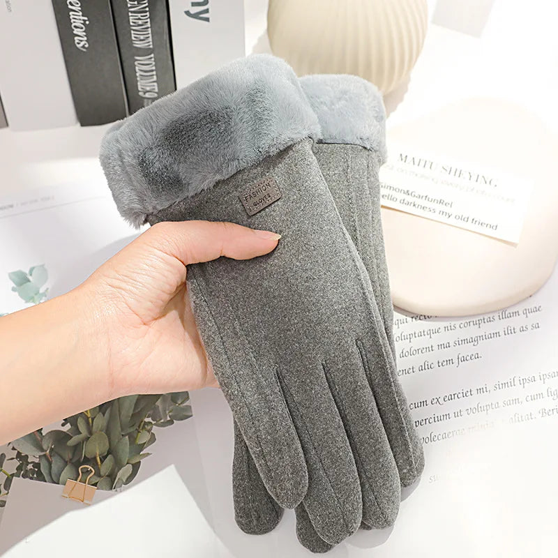 Women’s Winter Suede Gloves – Thick Plush, Touchscreen, Outdoor