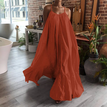 Women's Oversized Maxi Dress - Casual Spaghetti Strap, Loose Backless Summer Dress