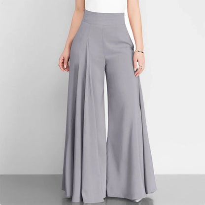 Elegant Women's Pants 2023 Summer Fashion Office OL Solid High Waist Wide Leg Pants Casual Basics Trousers OTTD Streetwear