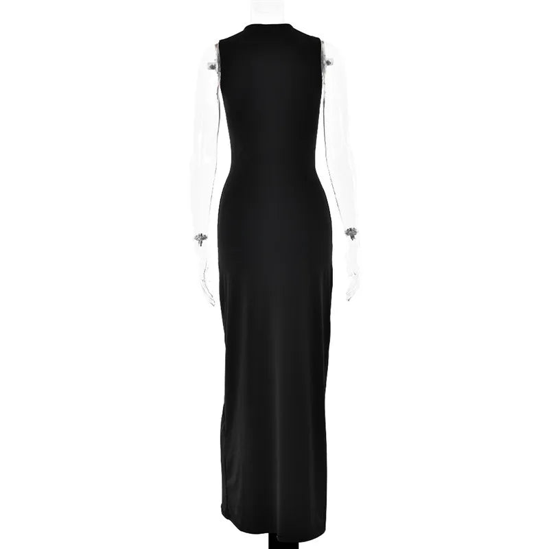 Mozision High Collar Irregular Tank Dress - Sleeveless Bodycon, Elegant