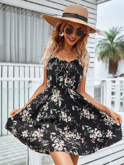 Sexy Floral Print Backless Sundress - Sleeveless