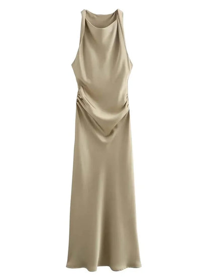 Summer Satin Slip Dress - Women's Elegant Sleeveless Midi for Evening Parties"