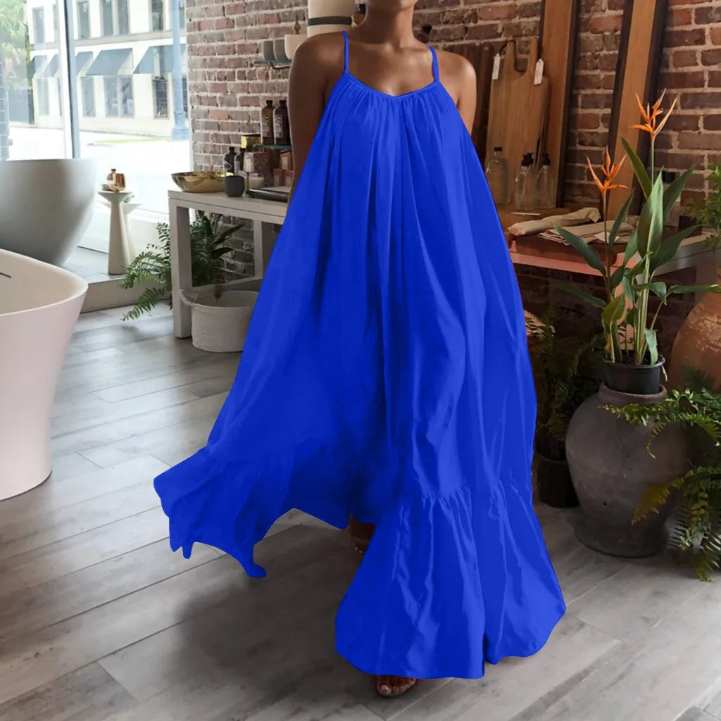 Women's Oversized Maxi Dress - Casual Spaghetti Strap, Loose Backless Summer Dress