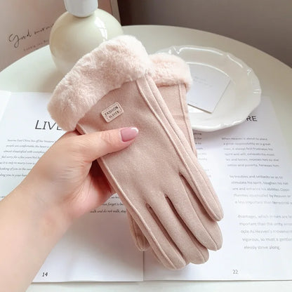 Women’s Winter Suede Gloves – Thick Plush, Touchscreen, Outdoor