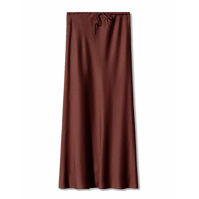 Dreamgirl A-Line Satin Maxi Skirt - Elegant High Waist, Black & Beige