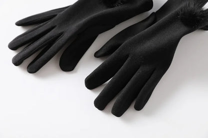 Slim Graceful Winter Gloves for Women – Vintage Pom-Pom Touchscreen & Windproof