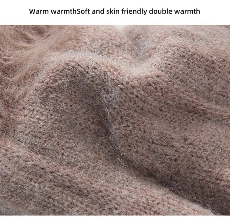 Women’s Winter Knitted Gloves – Plush, Double-Layered, Touchscreen