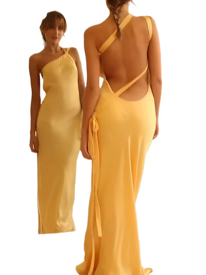 Kliou Silk Maxi Dress - Elegant Backless Sleeveless Evening Dress