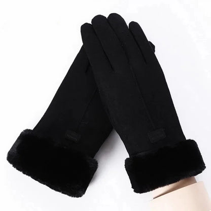 Women’s Winter Suede Gloves – Thick Plush, Touchscreen, Outdoor