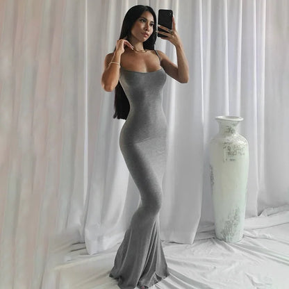 Satin Slip Backless Maxi Dress - Sleeveless Bodycon Summer Party Outfit