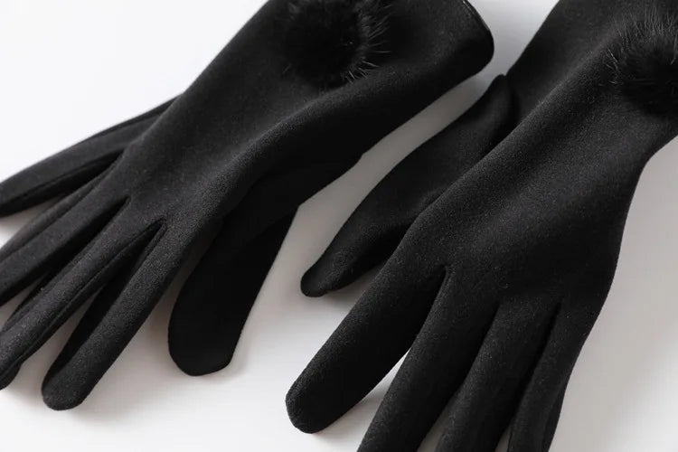 Slim Graceful Winter Gloves for Women – Vintage Pom-Pom Touchscreen & Windproof