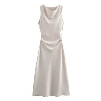 Summer Satin Slip Dress - Women's Elegant Sleeveless Midi for Evening Parties"