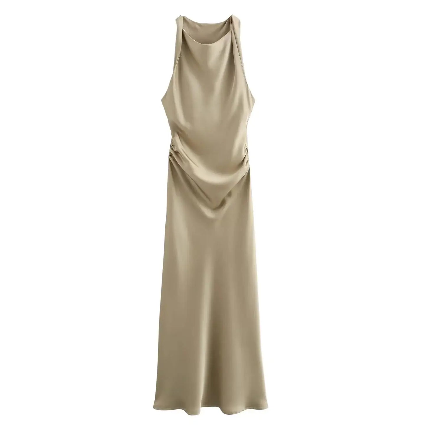 Summer Satin Slip Dress - Women's Elegant Sleeveless Midi for Evening Parties"