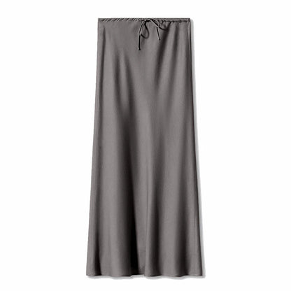 Dreamgirl A-Line Satin Maxi Skirt - Elegant High Waist, Black & Beige