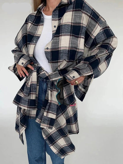 OOTN Vintage Plaid Long Sleeve Shirts Blouse