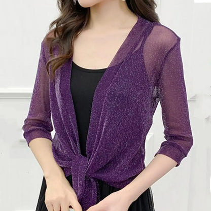 Women's Sheer Glitter Lace-up Summer Cardigan