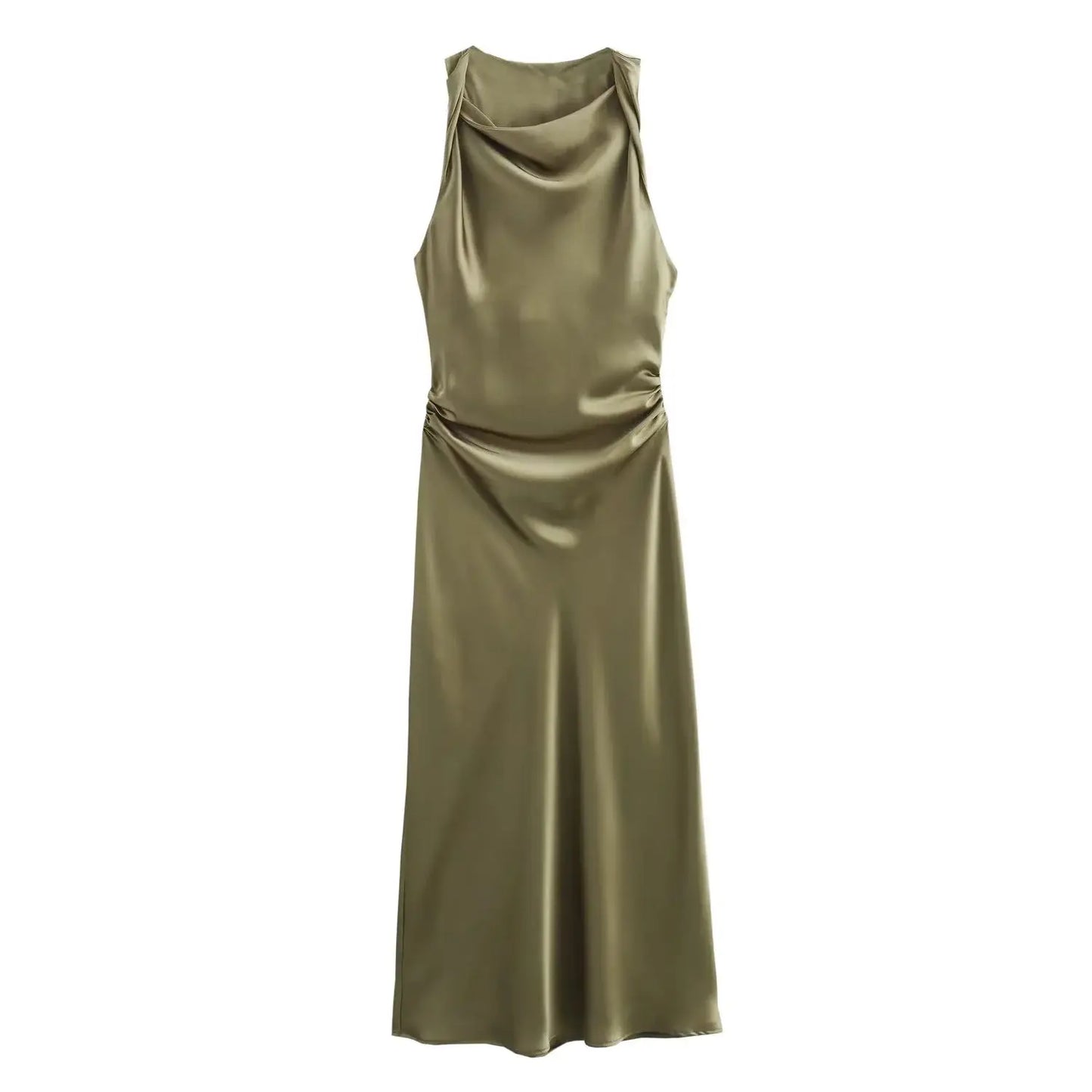 Summer Satin Slip Dress - Women's Elegant Sleeveless Midi for Evening Parties"