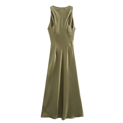 Summer Satin Slip Dress - Women's Elegant Sleeveless Midi for Evening Parties"